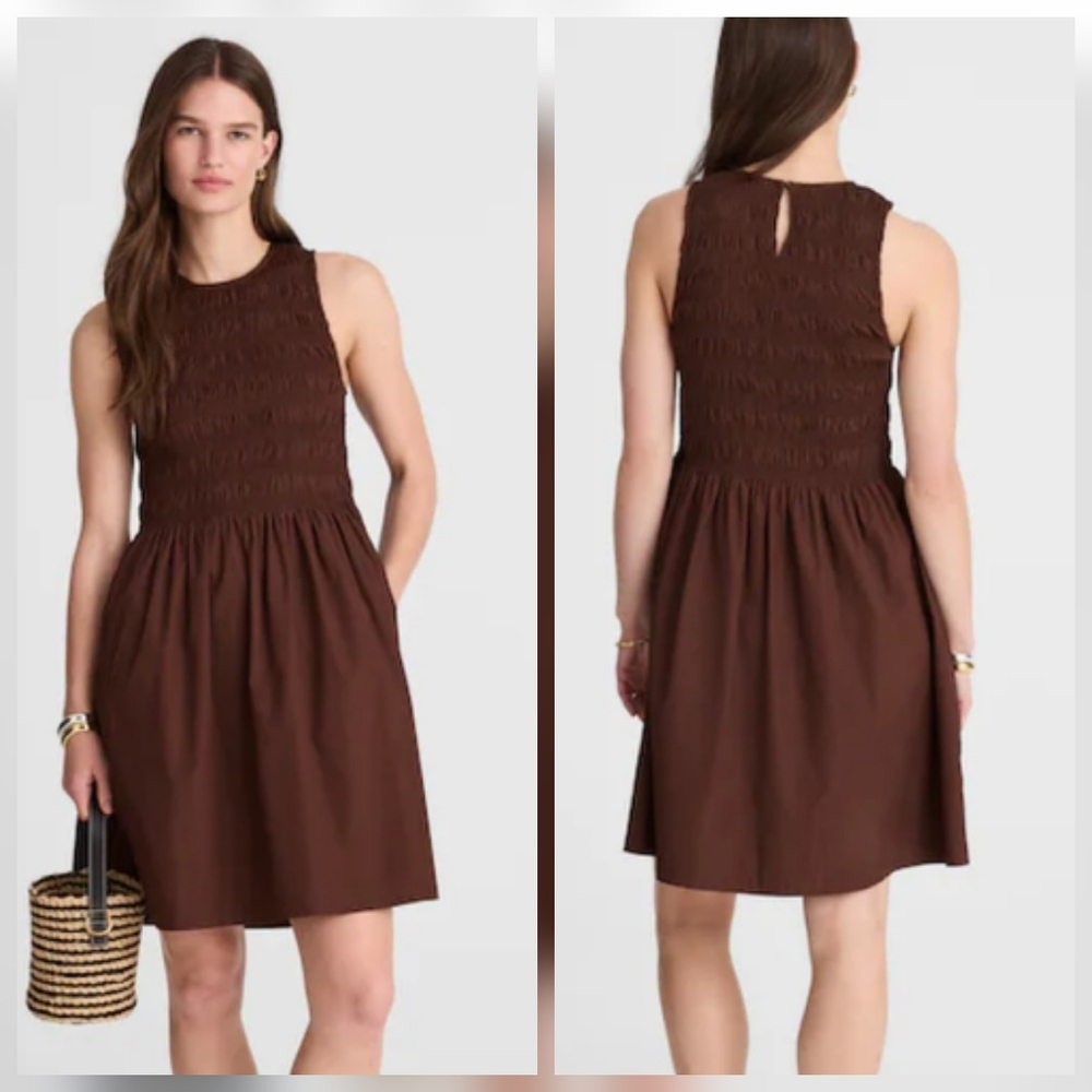 Madewell The Melody Smocked Midi Dress XXS Chicory Brown NWT!